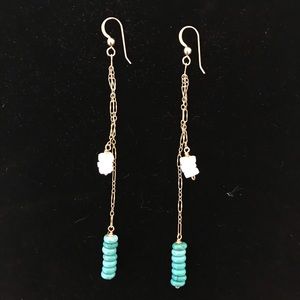 Turquoise and puka shell earrings, 22k Gold fill